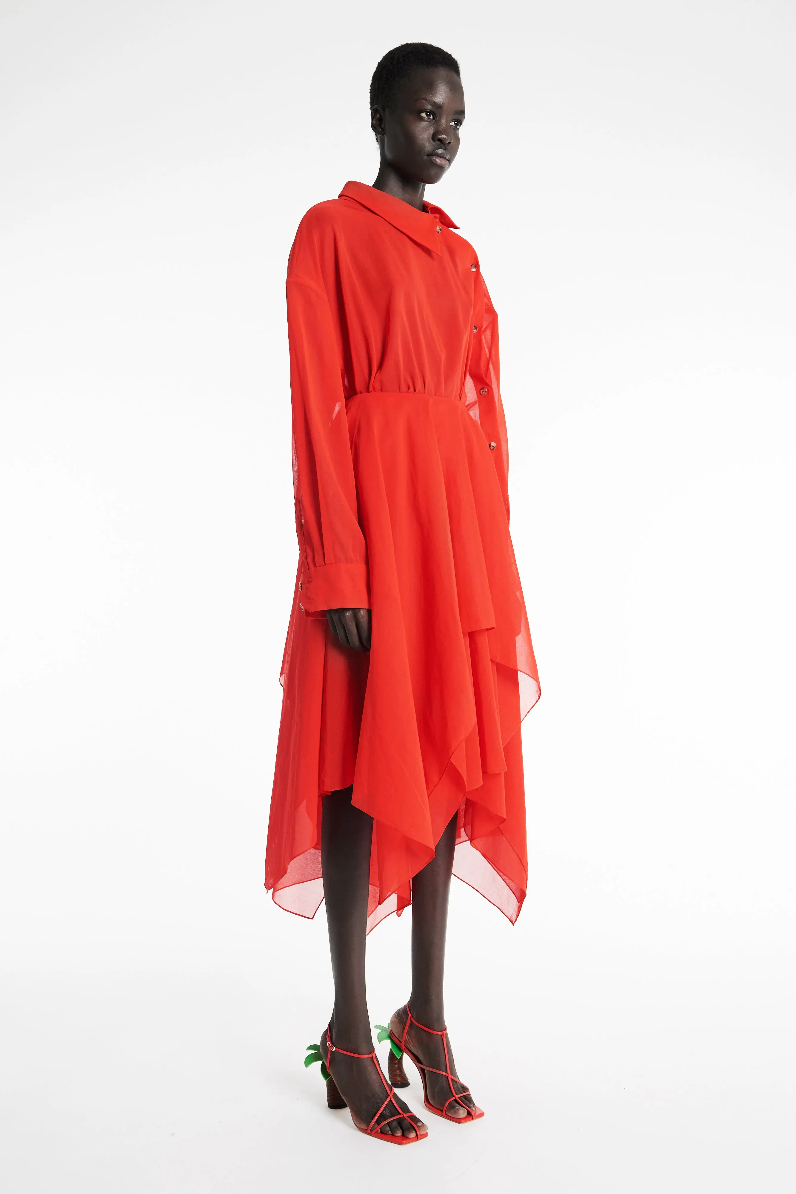 Organza Shirt Dress Red Scandi Clean Smart and Relaxed