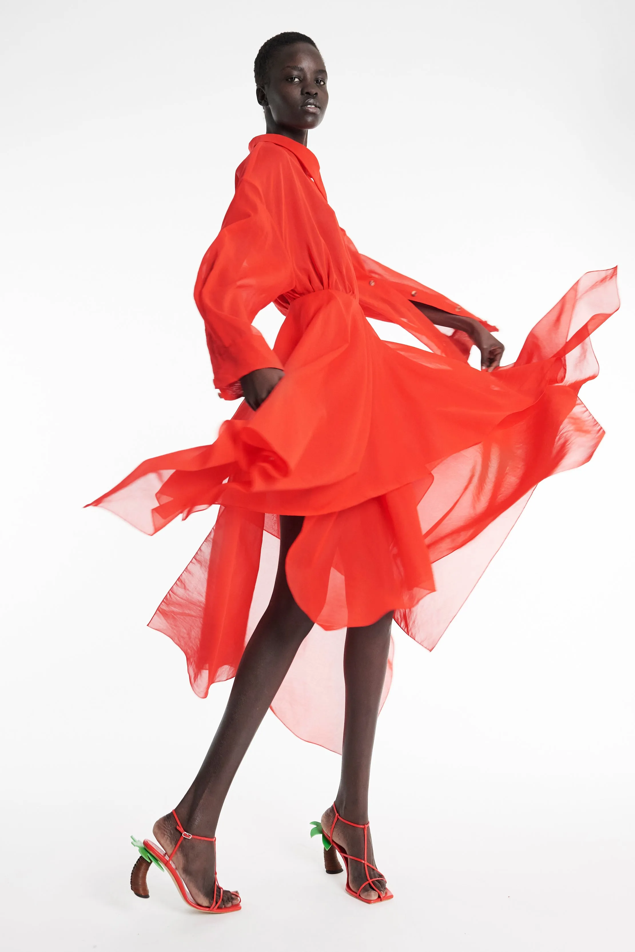 Youth Charm everyday elegance Organza Shirt Dress Red
