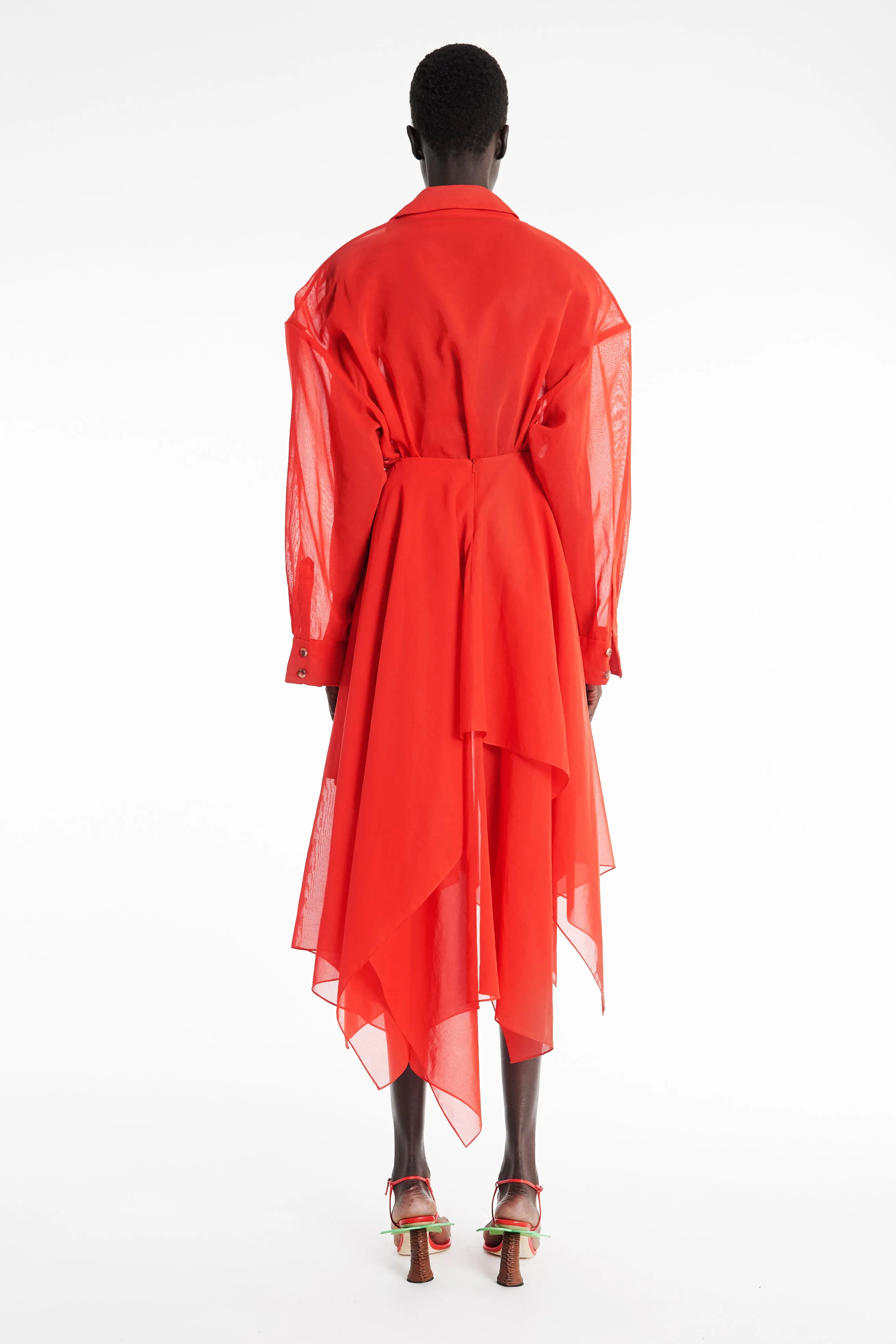 Formal Look All-Day Wear Organza Shirt Dress Red