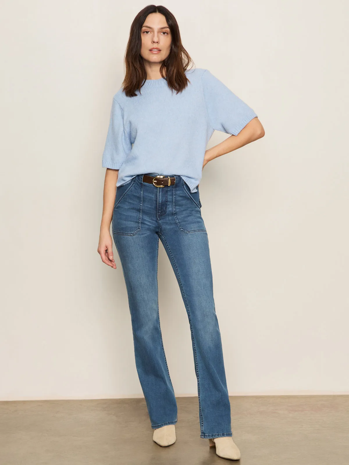 Hydrophobic Surface Treatment Buttonless Closure Perfect Sweater Tee Blue Powder