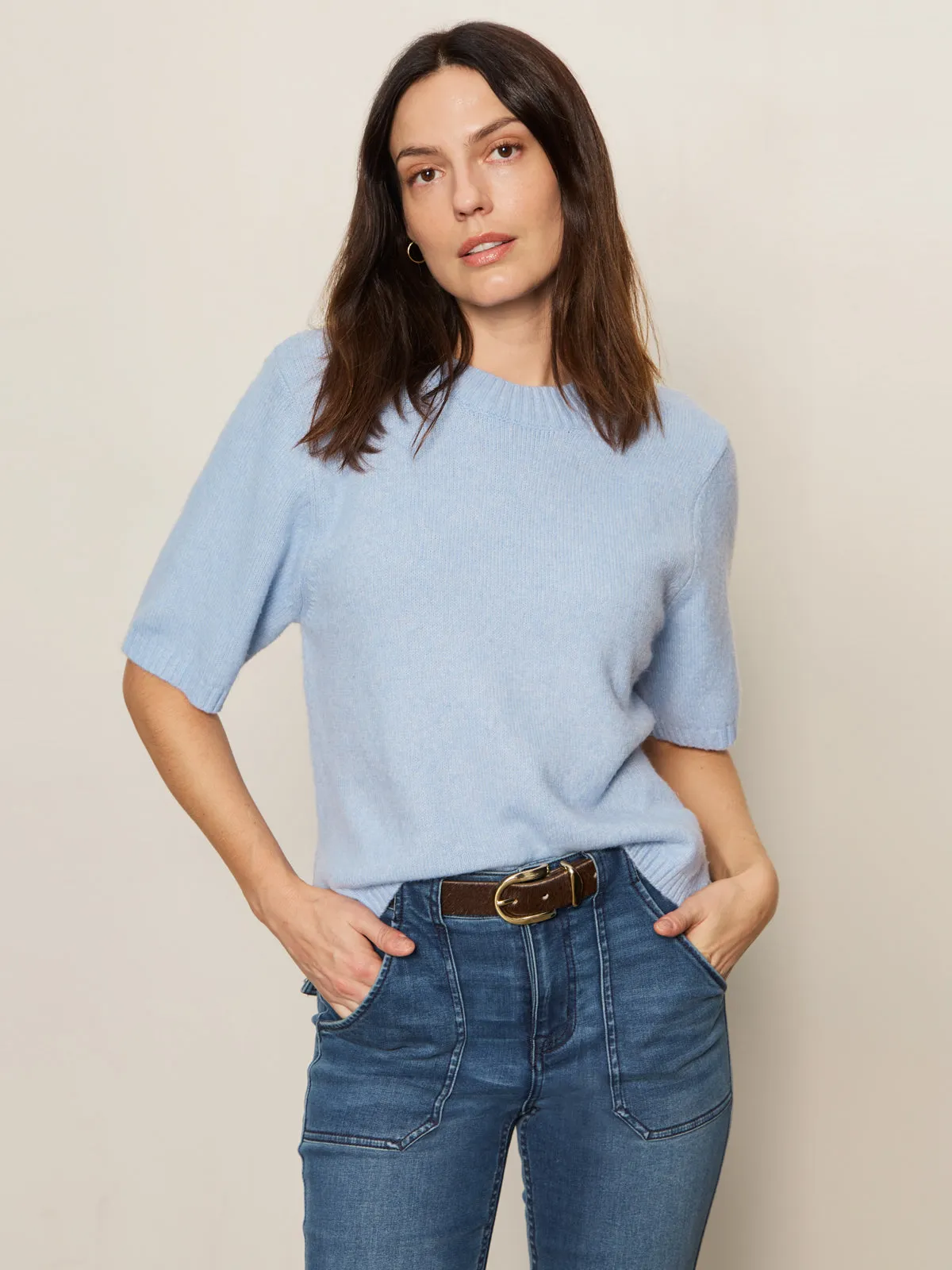 Perfect Sweater Tee Blue Powder Eco Dye Process RibbedTrim