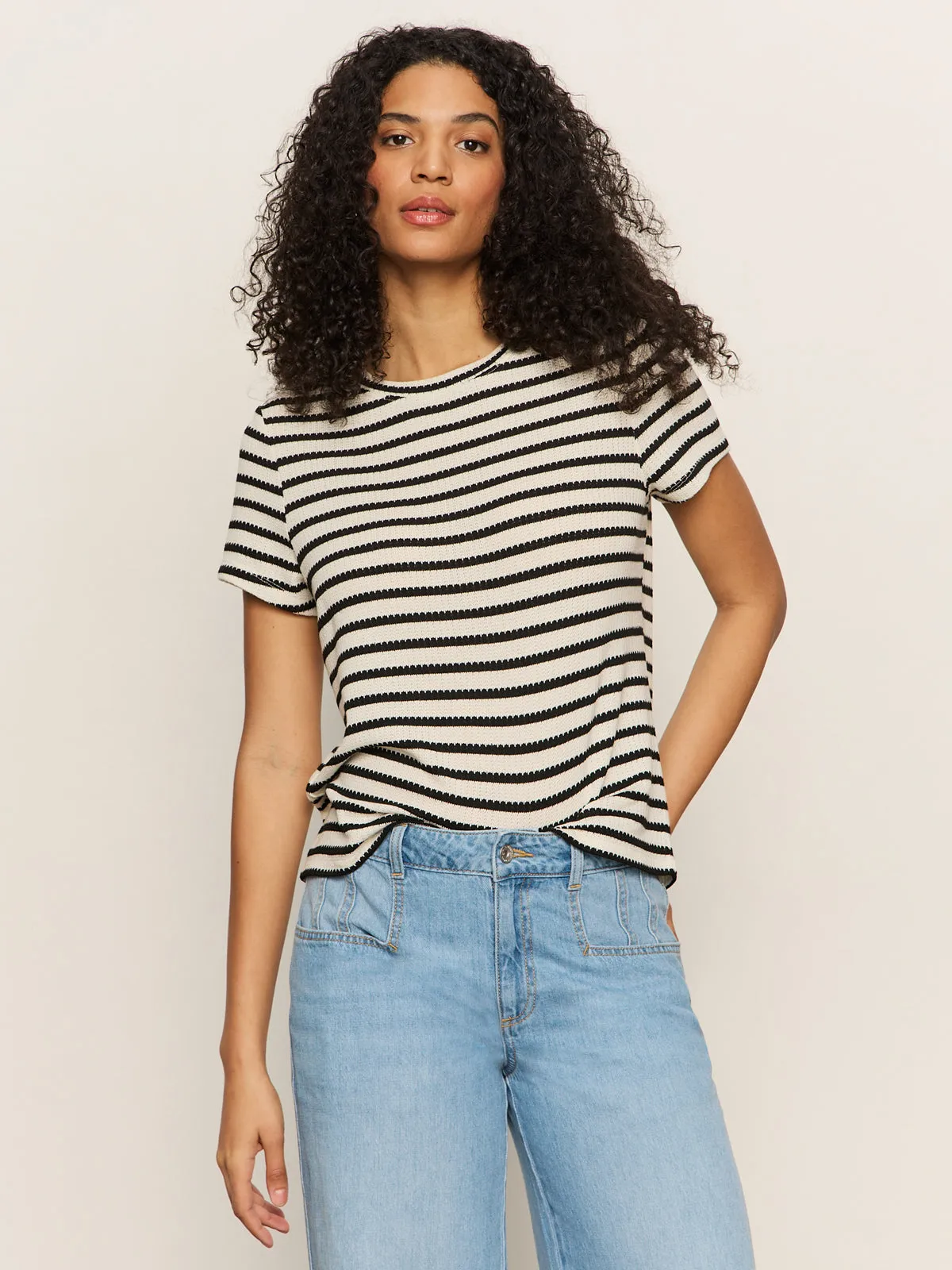 Perfect Textured Tee Macrame Black Stripe Cozy and Fashionable