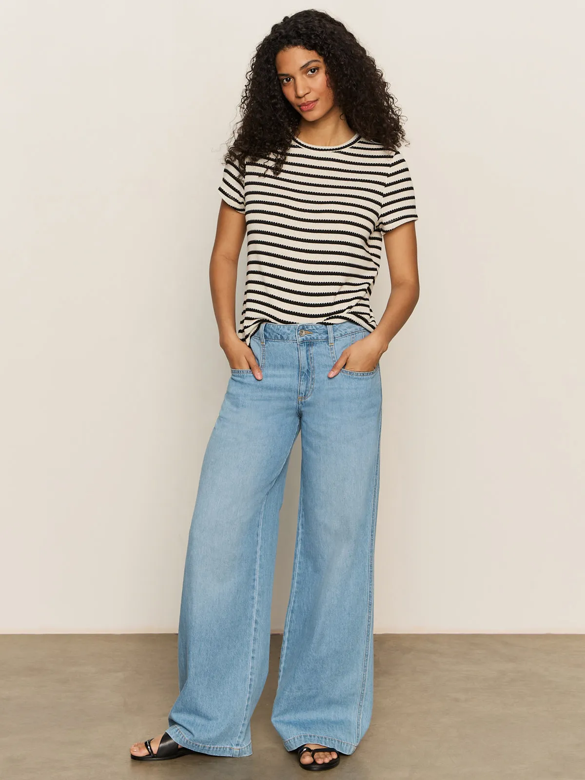 Stylish Layer Look Perfect Textured Tee Macrame Black Stripe