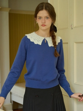 ??Final Sale??Winnie Round Neck Blue Sweater Elegant Look Multi Look