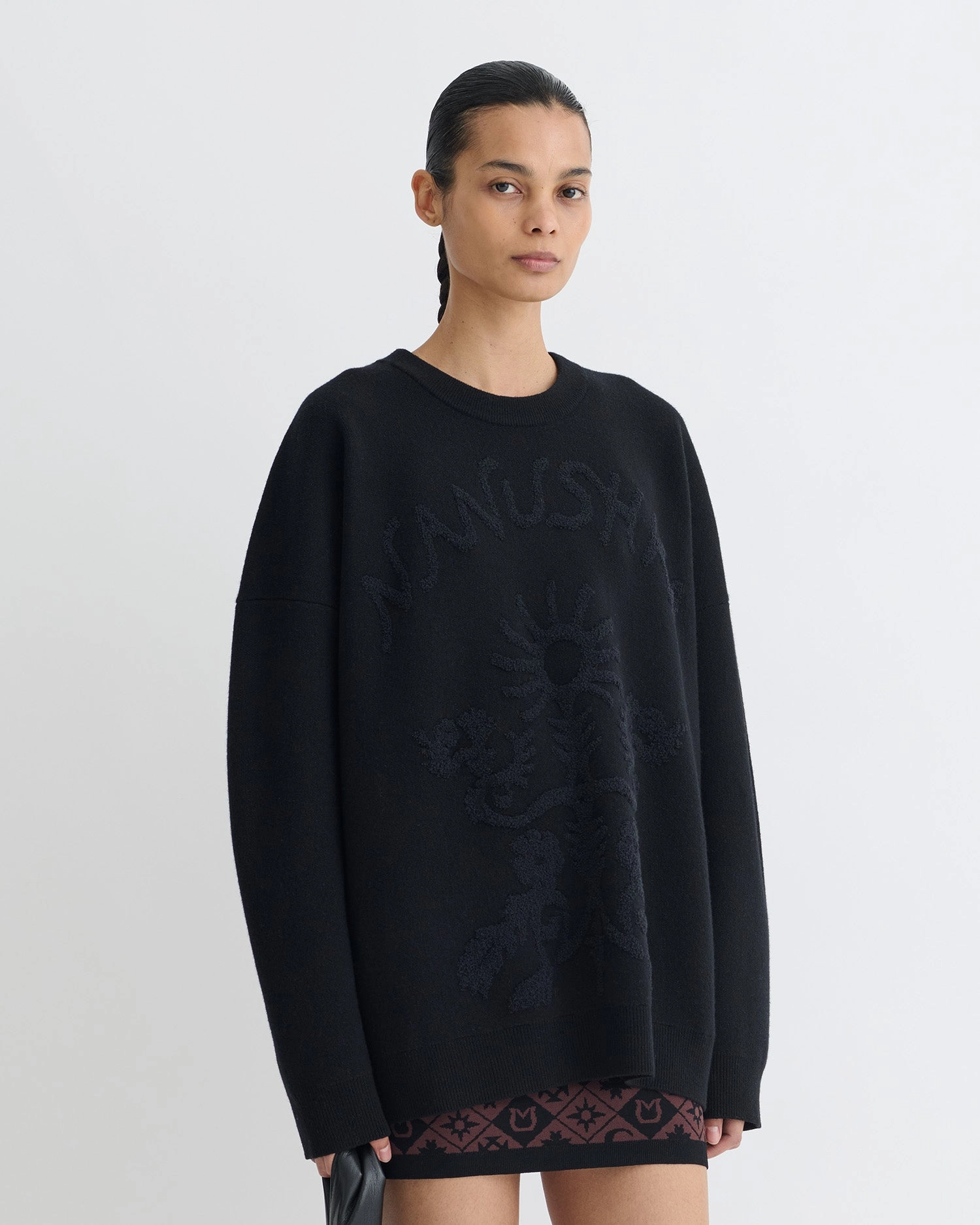 Oswin - Merino and Terry Jacquard Sweater - Black/Off Black Papercut Home Comforted Modern Trend