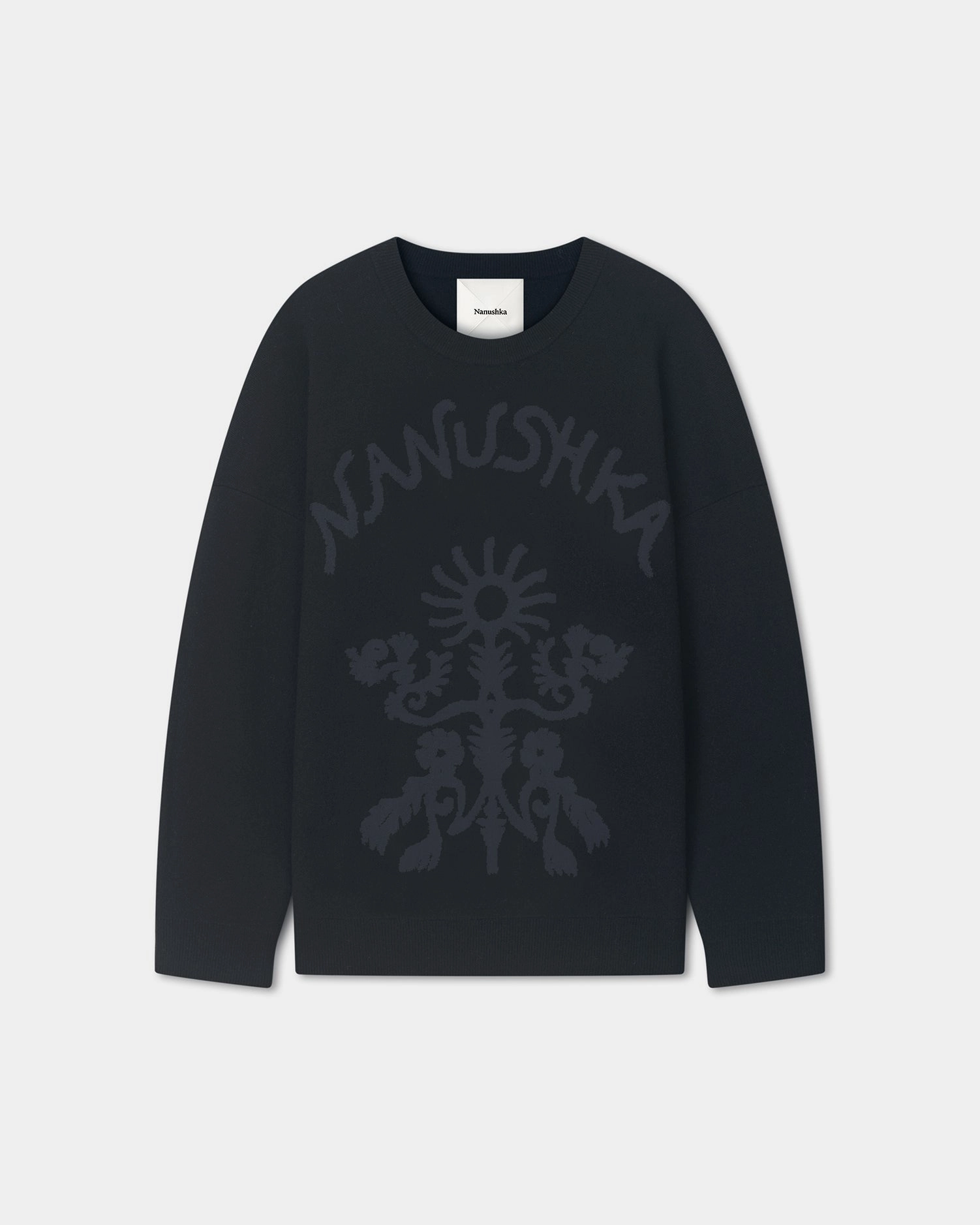 Compact Knit Technique Oswin - Merino and Terry Jacquard Sweater - Black/Off Black Papercut