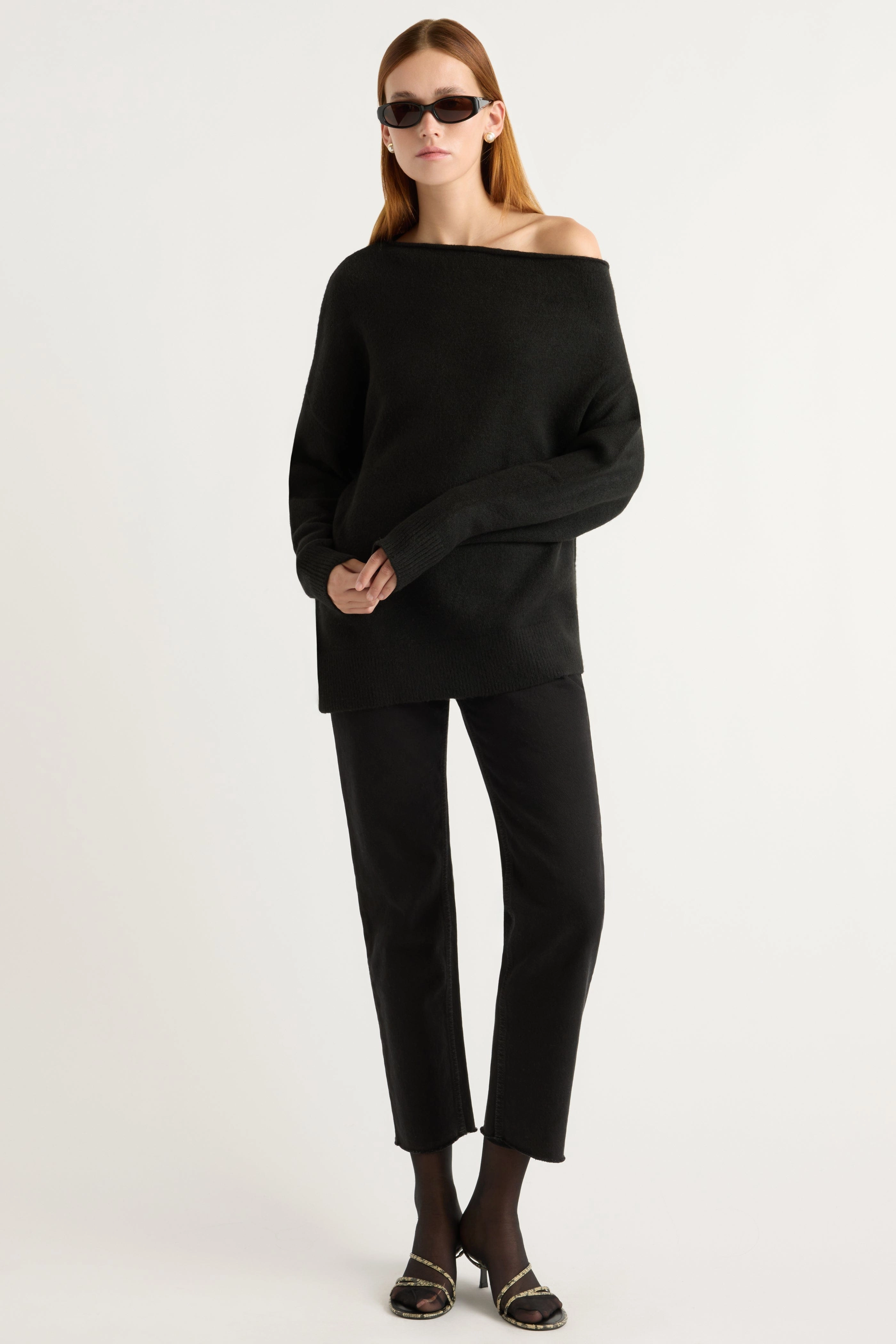 Iris Off-Shoulder Sweater Breathable Performance Flexible Ribbed Trim