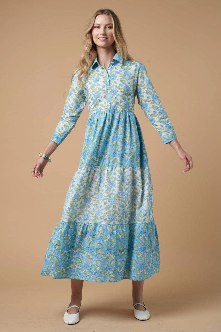Flattering Waist Fit Bright Bloom Sonia Dress Blue