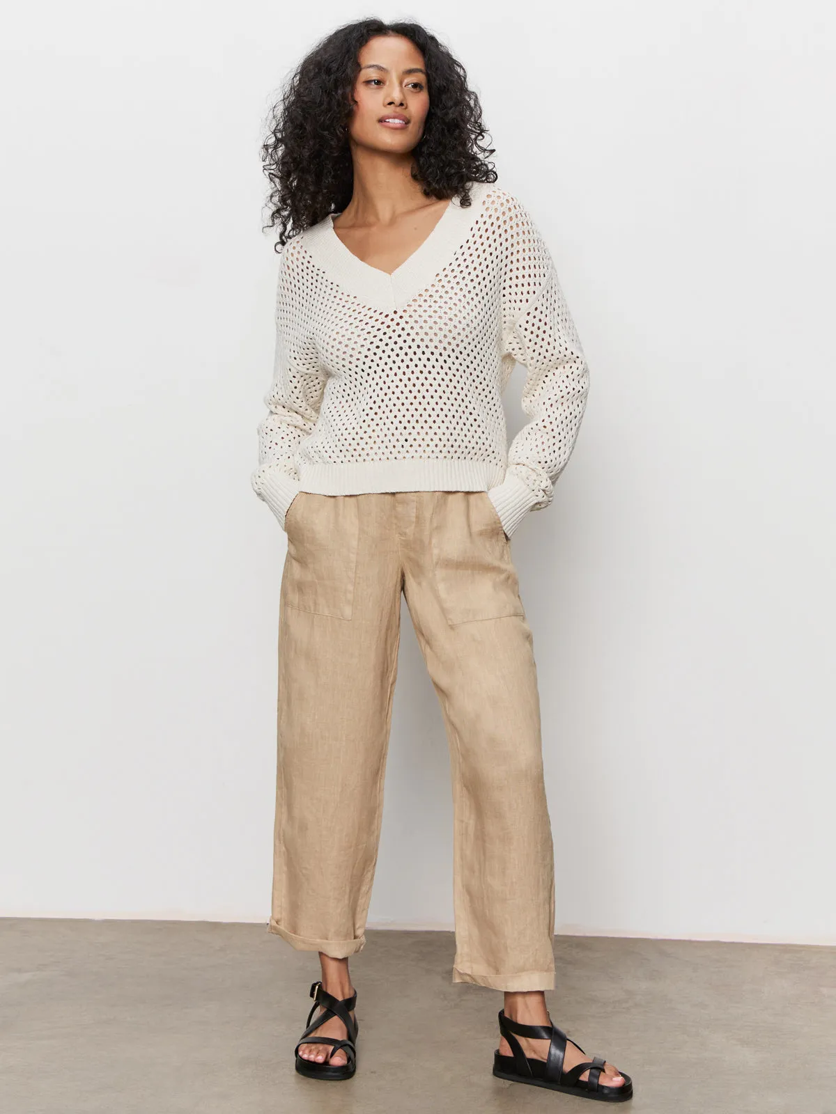 Airy Openwork Sweater Macrame college Airflow Ventilation System