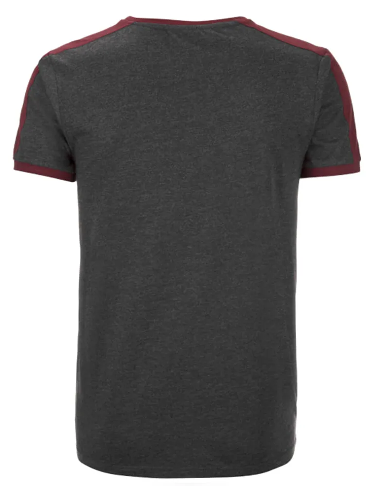 Pete Shoulder Panel Jersey Marl Ringer T-Shirt in Charcoal