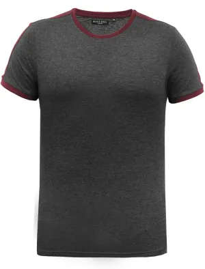 Pete Shoulder Panel Jersey Marl Ringer T-Shirt in Charcoal