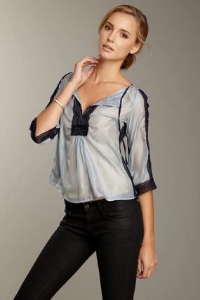 Petite Fit Lacy Cotton/Silk Tunic - Blue Lurex Stripe Formal Tank