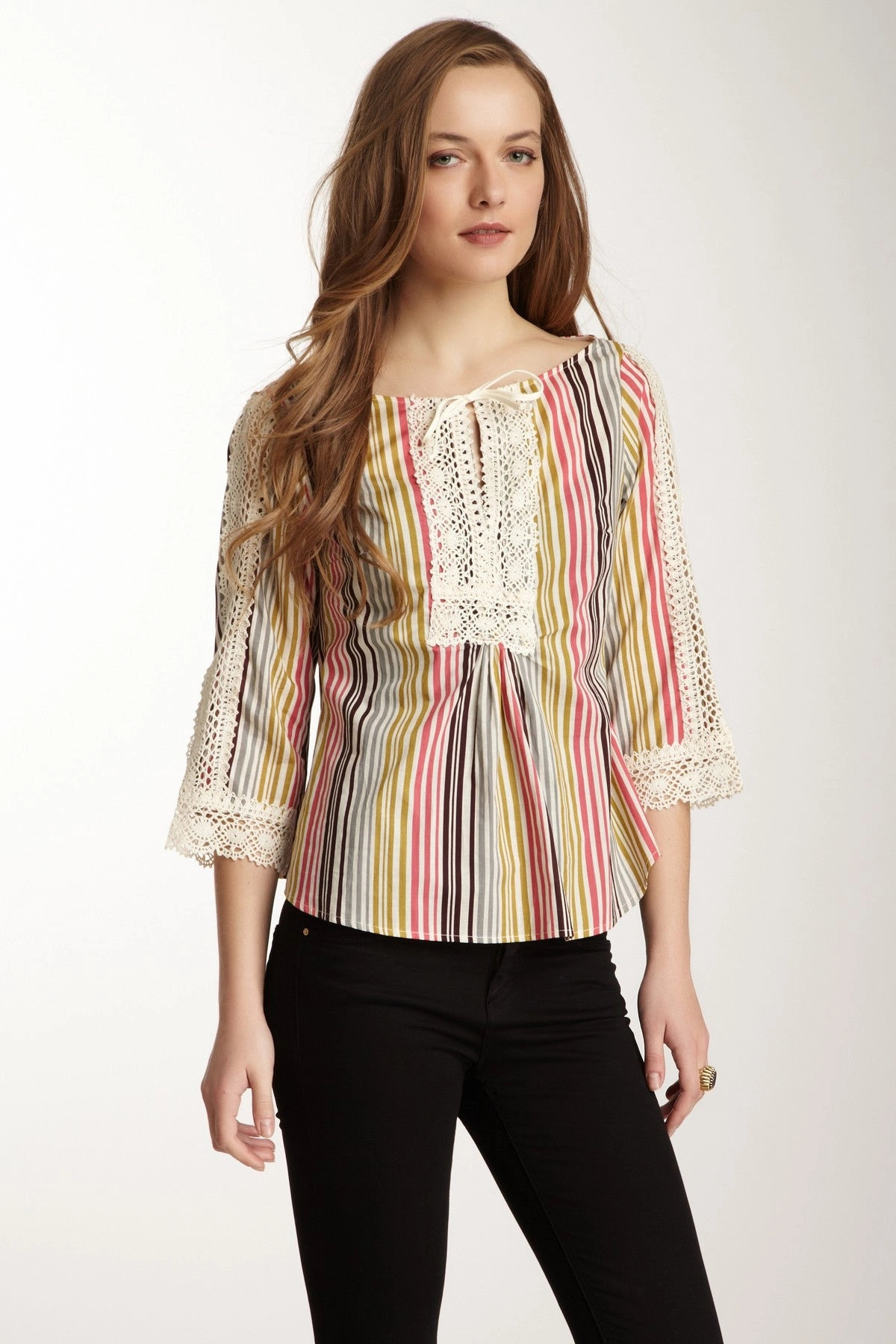 Petite Fit Lacy Cotton Tunic - Candy Stripe AbrasionResistant Surface
