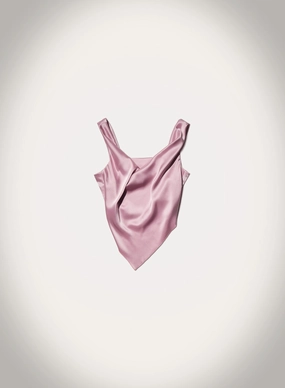 Modular Pocket Layout Petra - Sleeveless Draped Slip Satin Top - Dusty Pink