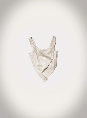 Petra - Sleeveless Draped Slip Satin Top - Ecru Subtle Texture Weave Shrinkage Prevention Treatment