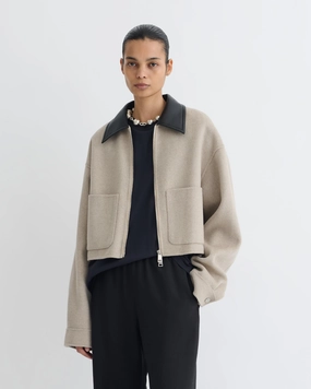 Phebe - Cropped Double Wool Jacket - Stone/Black Business casual