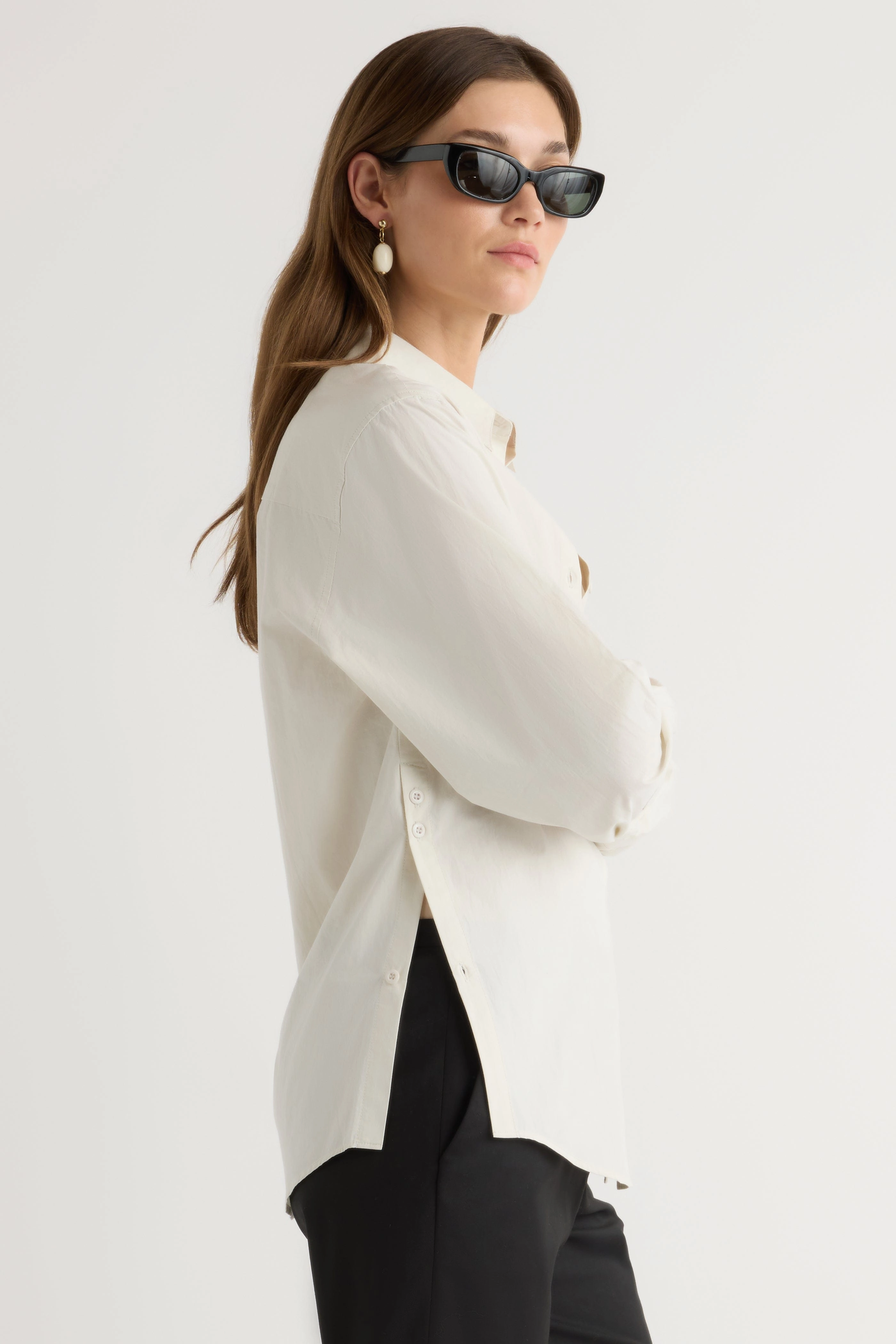 Buttery Soft Handfeel Phoebe Side-Button Tulip-Hem Shirt