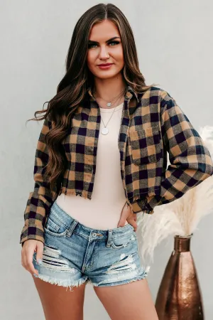 Pierce Cropped Checkered Flannel Top (Camel)