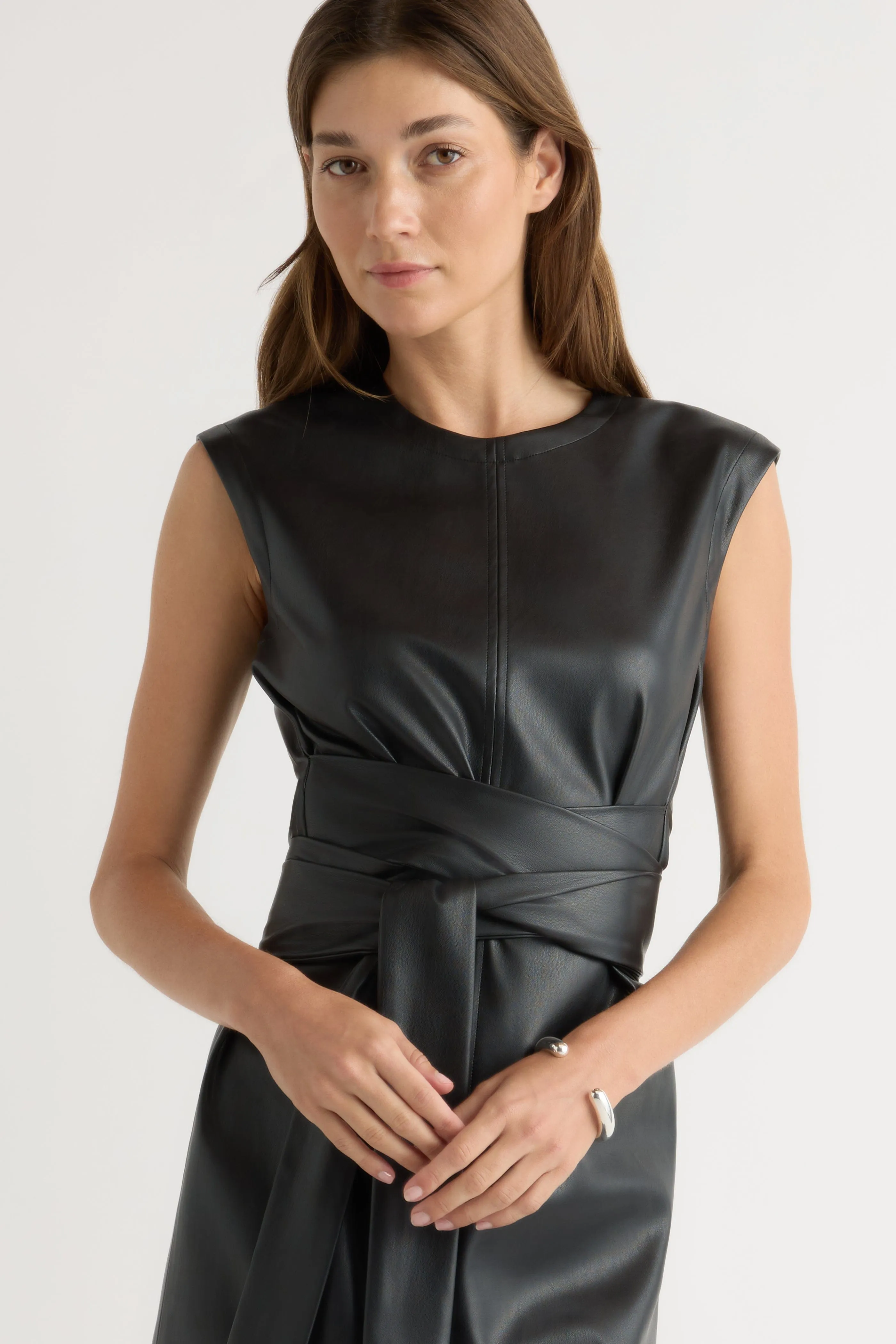 Layer Base Pilar Vegan Leather Tie-Front Dress