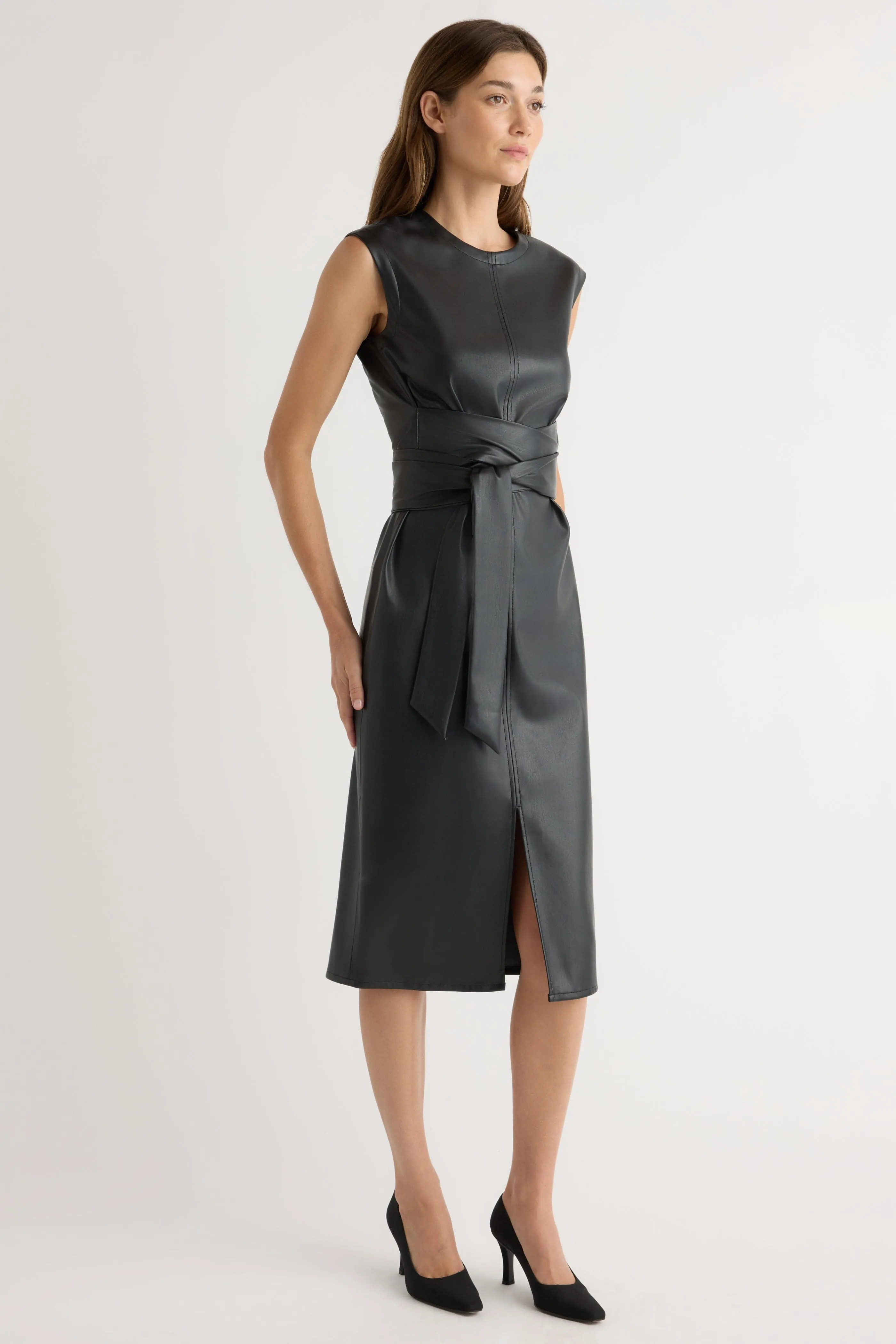 Pilar Vegan Leather Tie-Front Dress Pure Tone