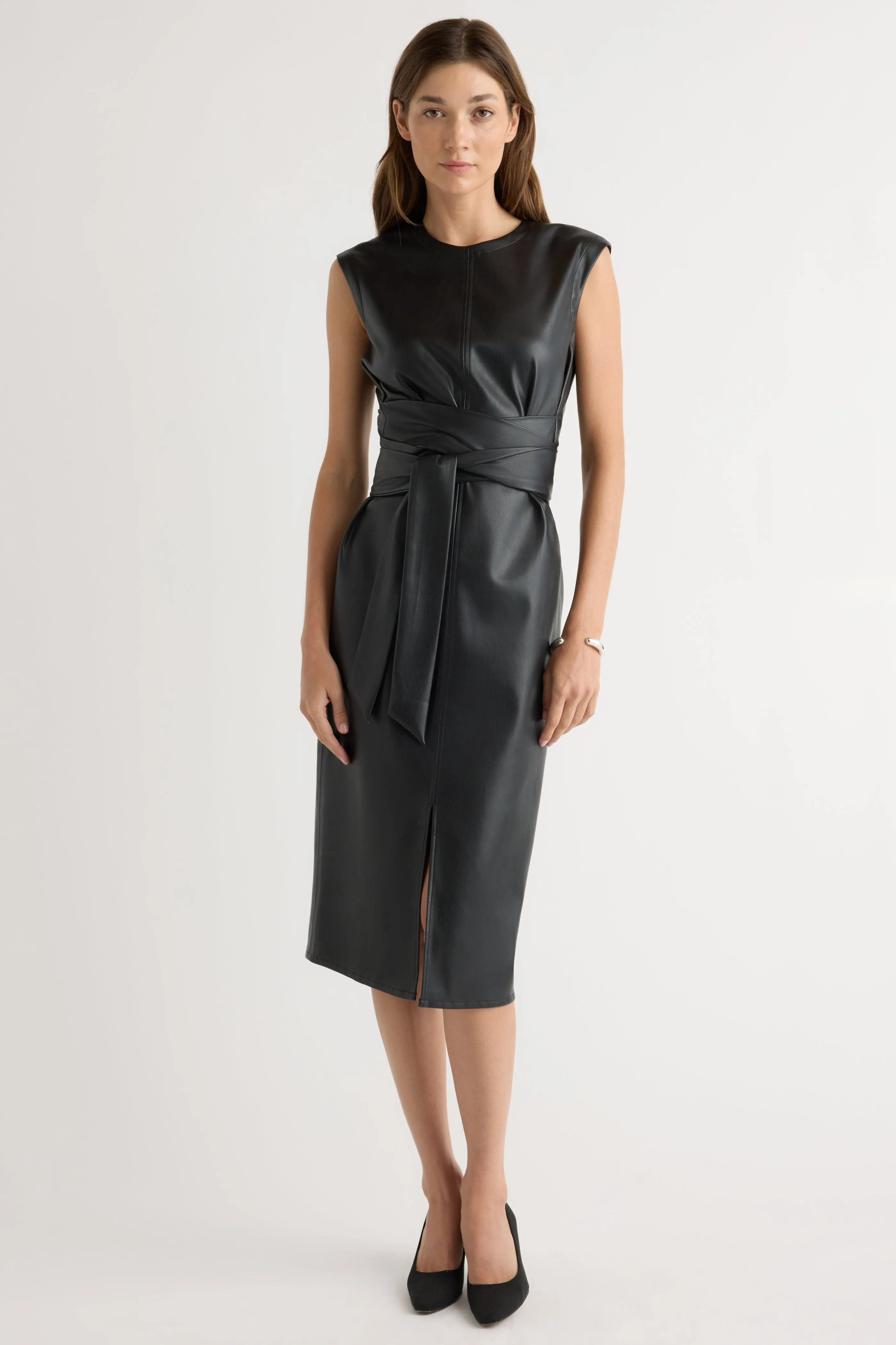 Family Vibe Pilar Vegan Leather Tie-Front Dress