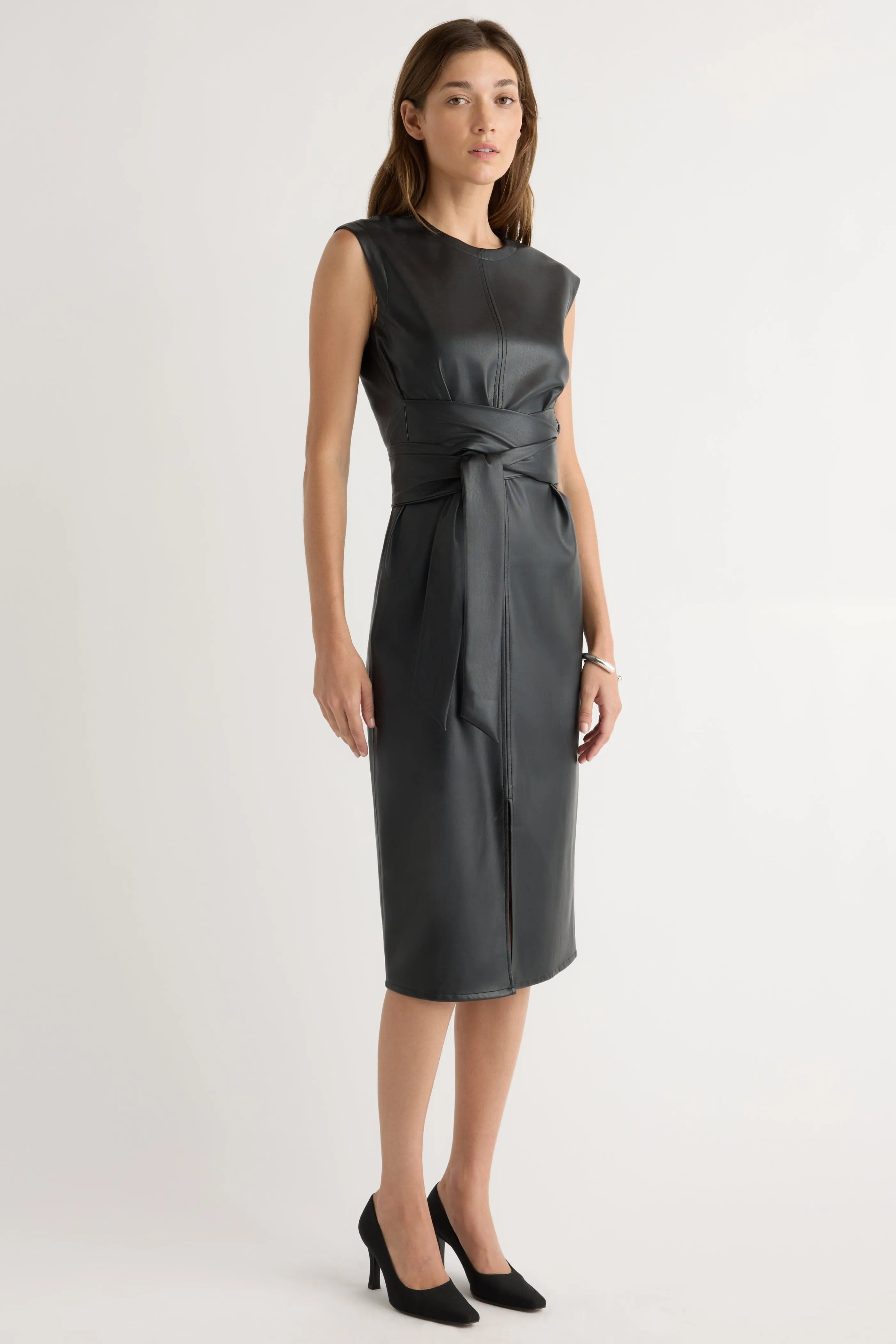 Pilar Vegan Leather Tie-Front Dress Warm Undertone