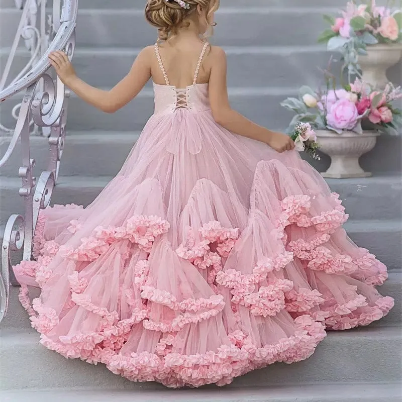 Pink Kids Flower Girl Dresses Tiered Skirts Toddler Pageant Gowns , once in a lifetime dress