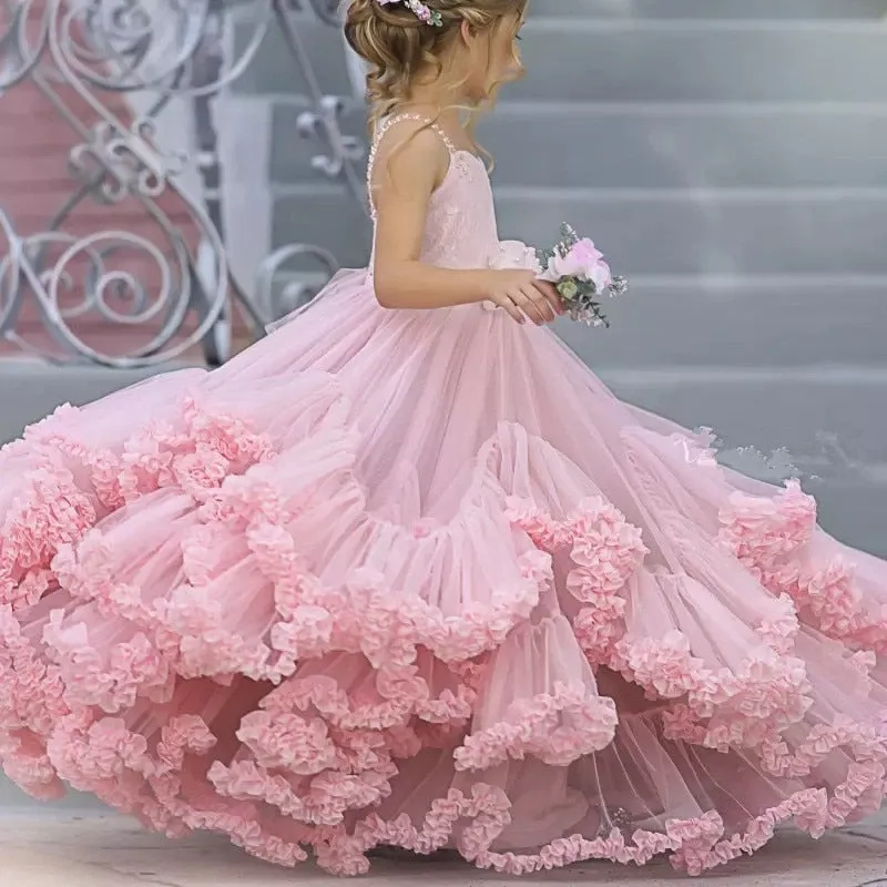 Pink Kids Flower Girl Dresses Tiered Skirts Toddler Pageant Gowns , once in a lifetime dress