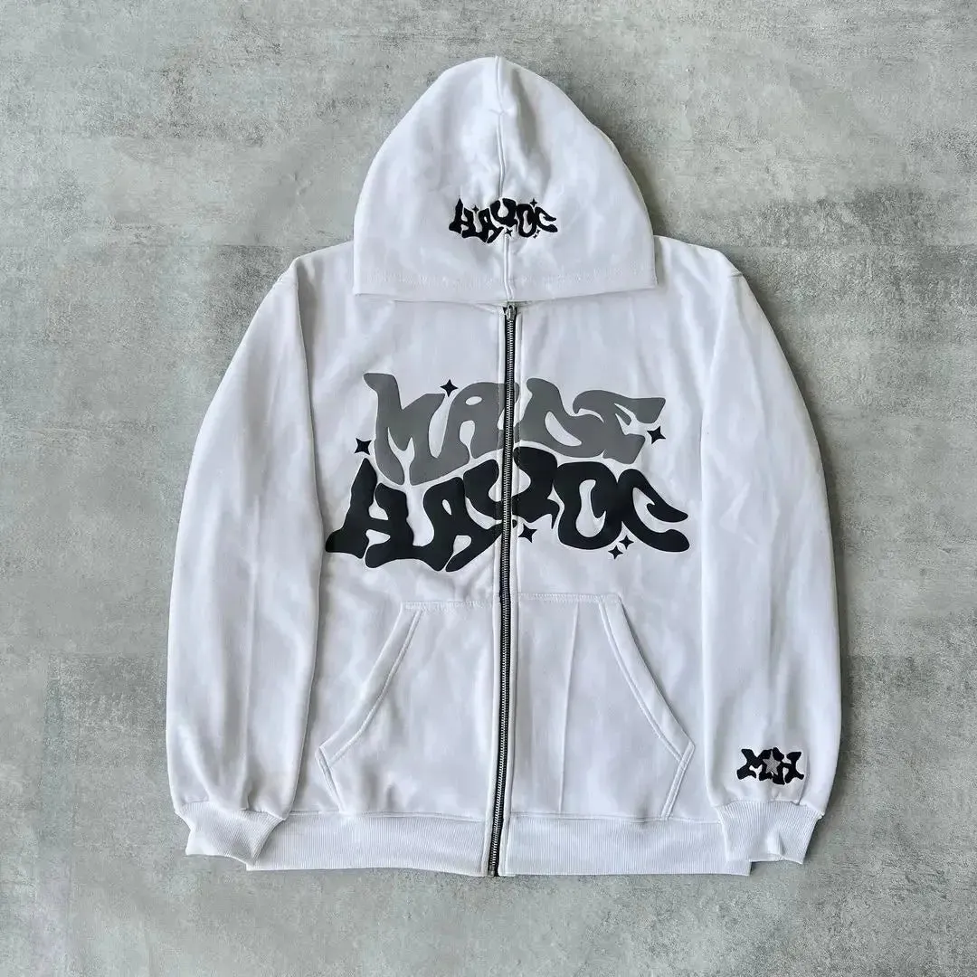 Pink Zip-Up Y2K Hoodies Classic Loose Fit, Casual Streetwear