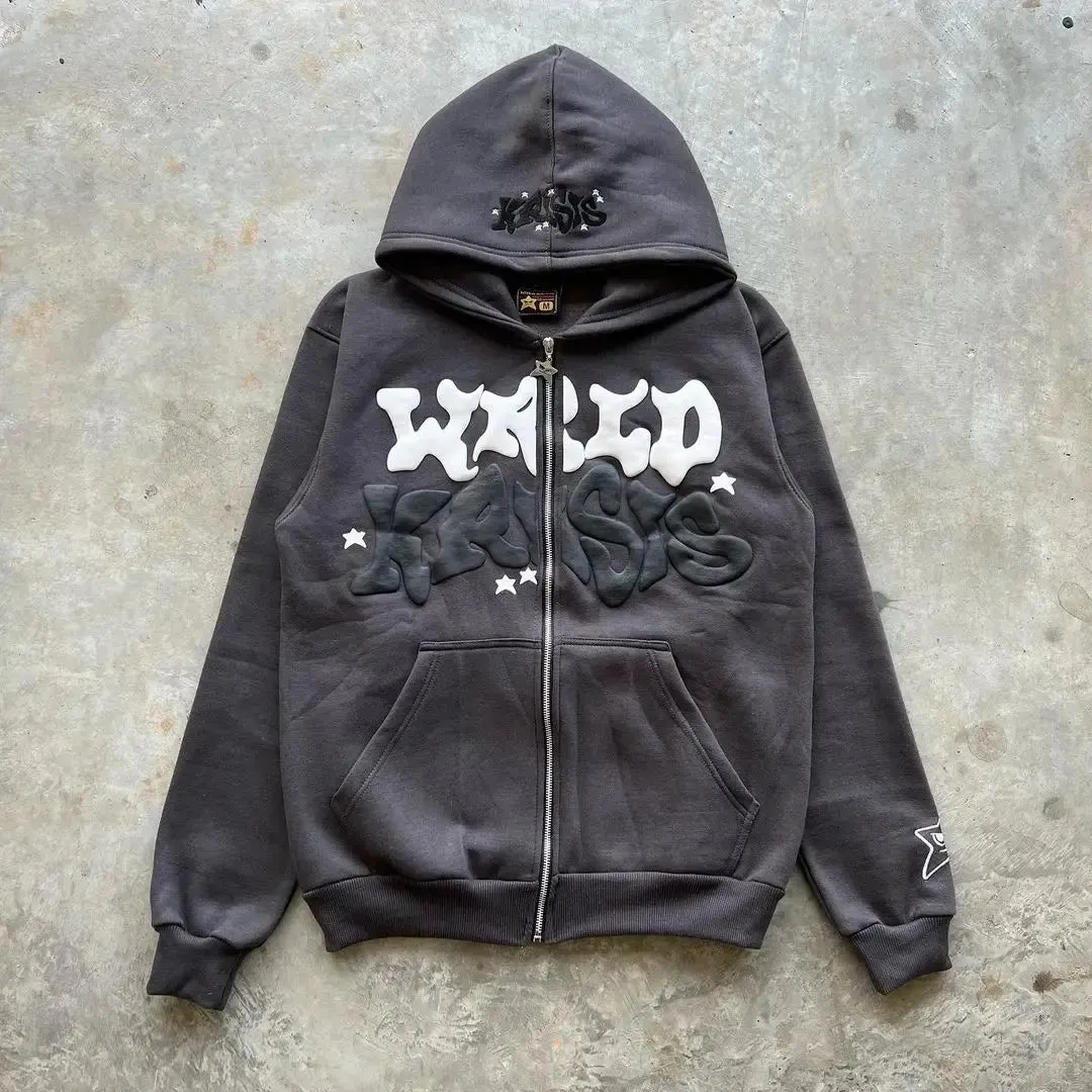 Pink Zip-Up Y2K Hoodies Classic Loose Fit, Casual Streetwear