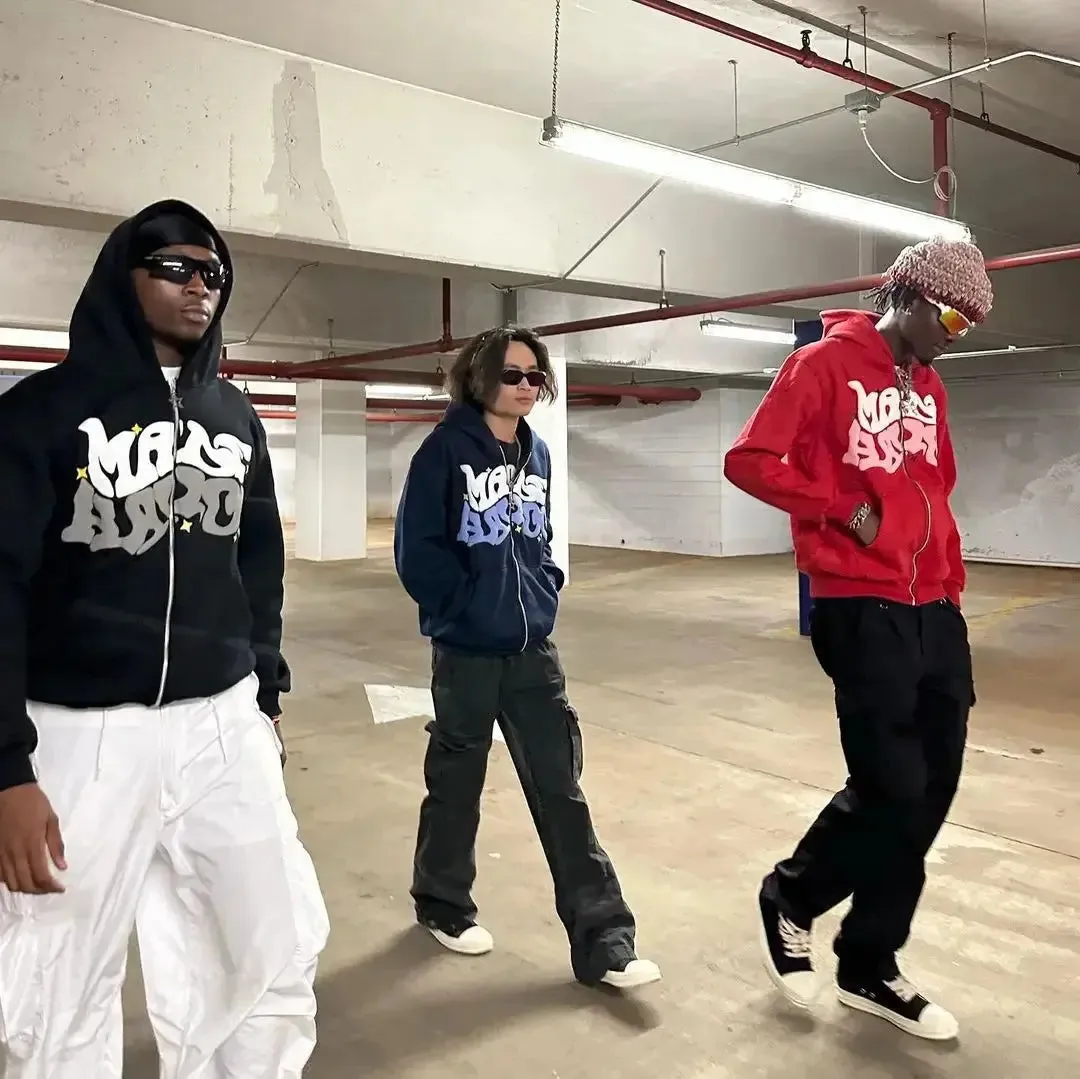 Pink Zip-Up Y2K Hoodies Classic Loose Fit, Casual Streetwear