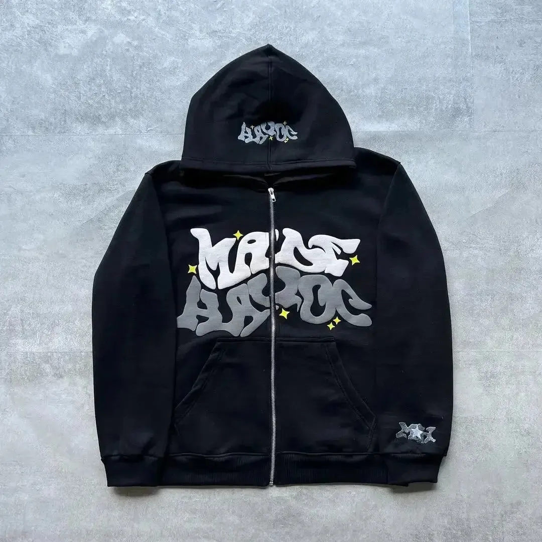 Pink Zip-Up Y2K Hoodies Classic Loose Fit, Casual Streetwear