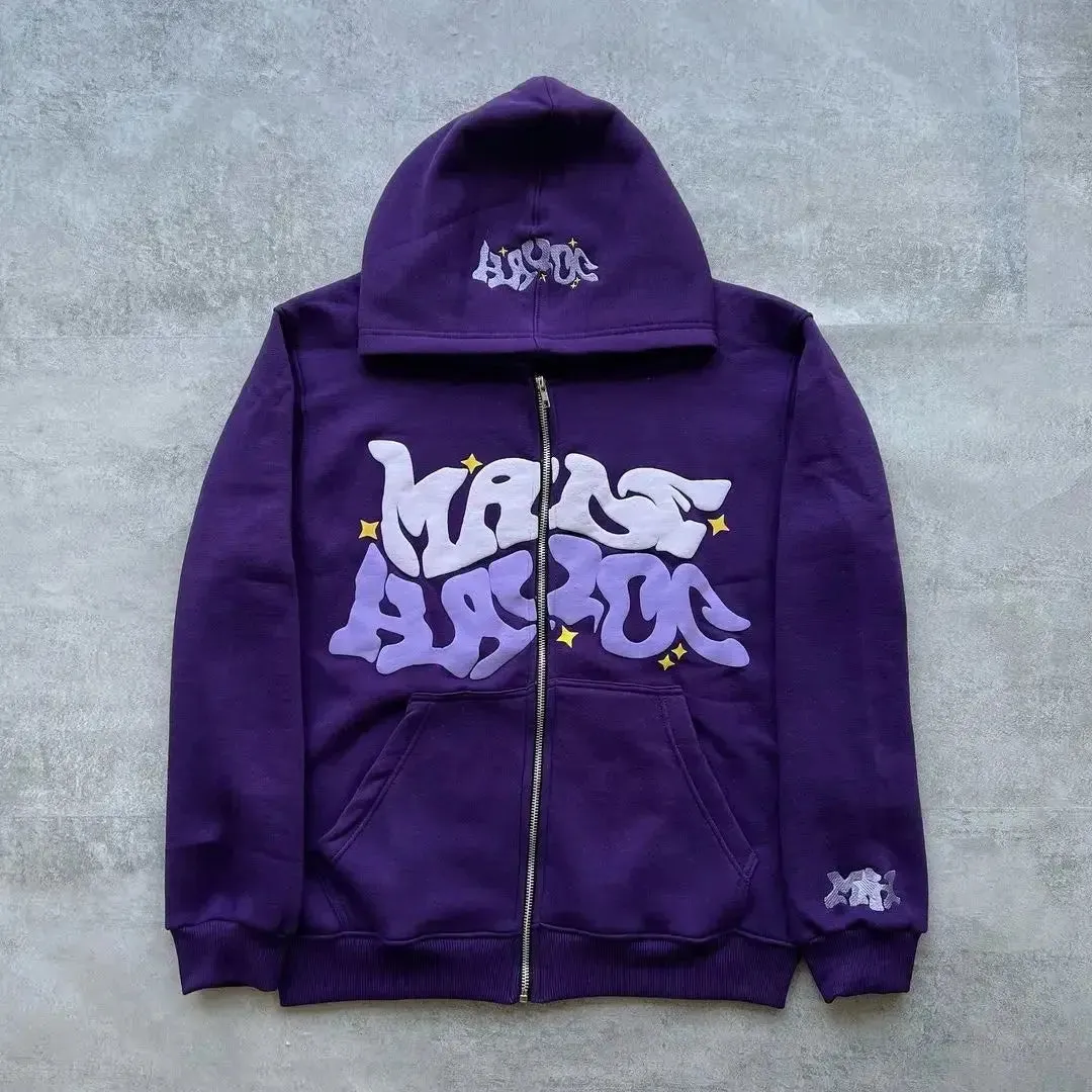 Pink Zip-Up Y2K Hoodies Classic Loose Fit, Casual Streetwear