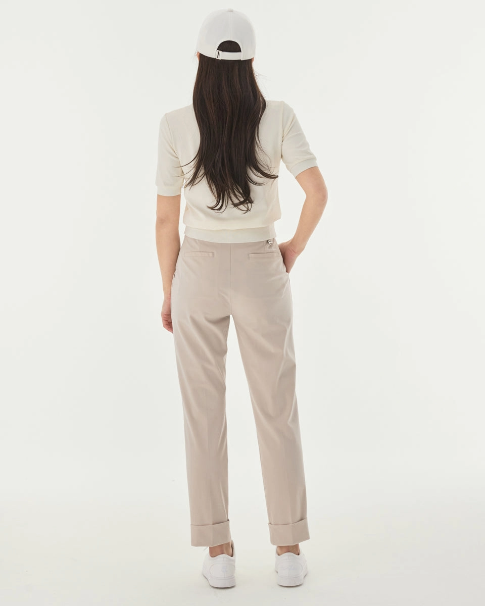 Pintuck turn-up pants - Beige Casual Style Curved Waistline