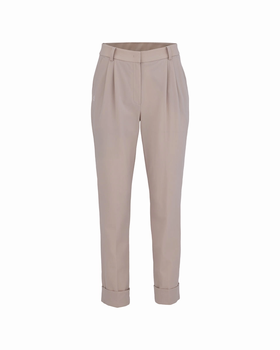 Pintuck turn-up pants - Beige simple design Trail Comfort
