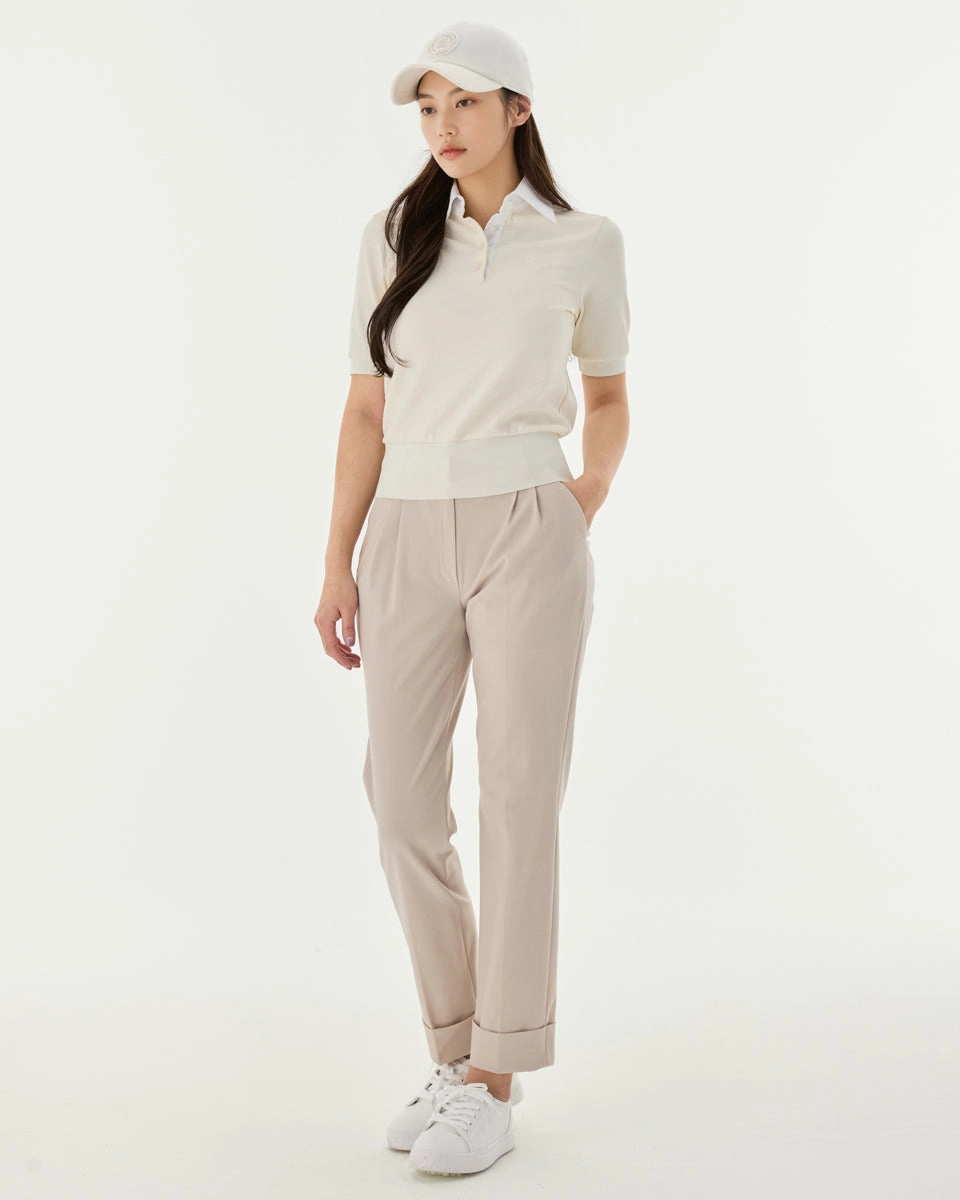 Pintuck turn-up pants - Beige Soft Finish Stay Cool