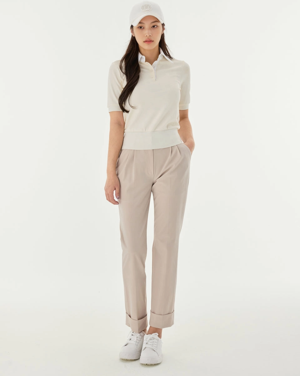 Relaxed Fit Design Pintuck turn-up pants - Beige