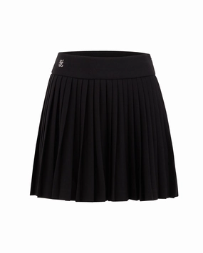 Pique pleated skirt - Black Asymmetrical Cut Plus size option