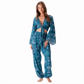 UV protection layer Durable Reinforced Elbows Cosmic Teal Daydreamer Top   Harem Pants Set