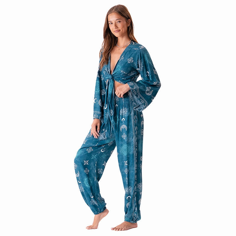 Cosmic Teal Daydreamer Top   Harem Pants Set Bamboo Derived Material
