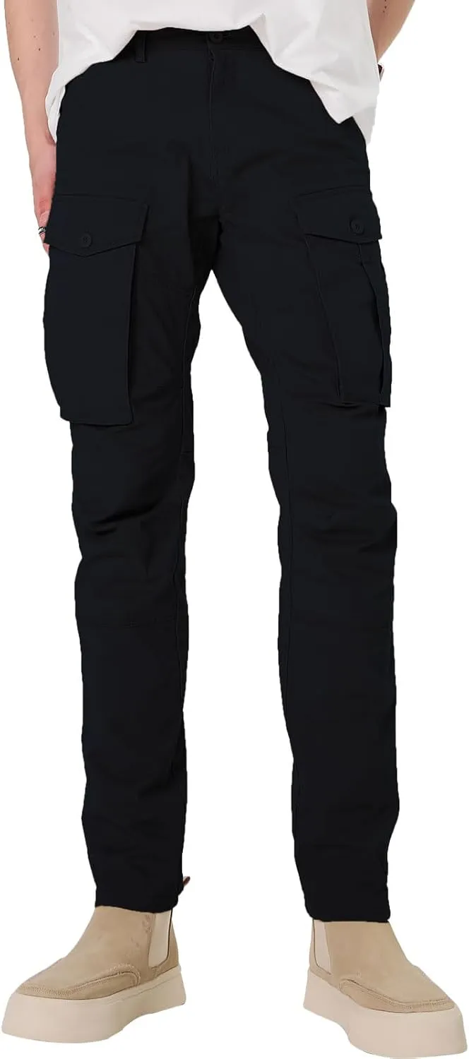 Plaid&Plain Men's Cargo Pants Slim Fit with Articulated Knees