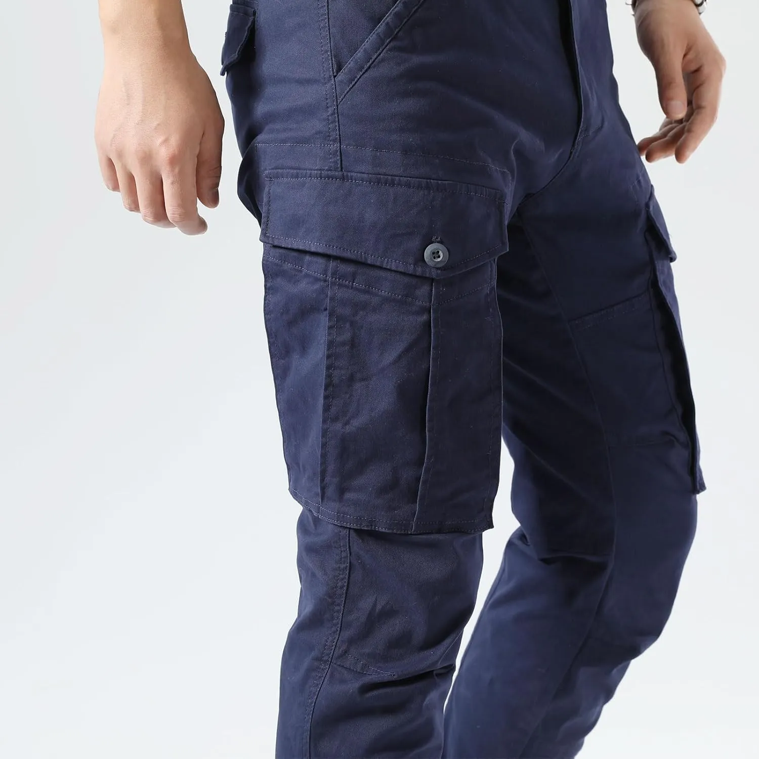 Plaid&Plain Men's Cargo Pants Slim Fit with Articulated Knees