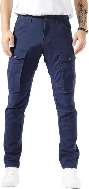 Plaid&Plain Men's Cargo Pants Slim Fit with Articulated Knees