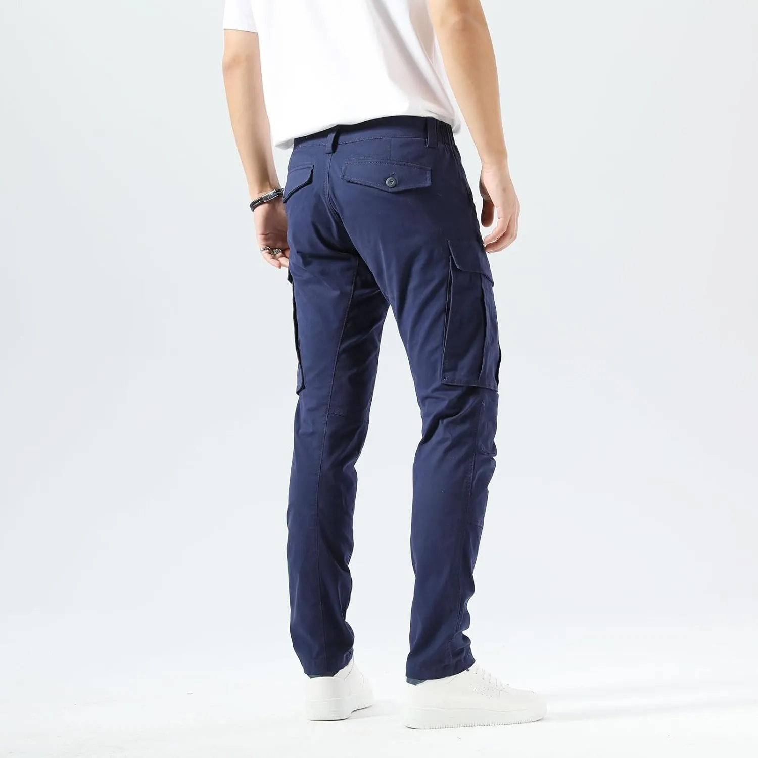 Plaid&Plain Men's Cargo Pants Slim Fit with Articulated Knees