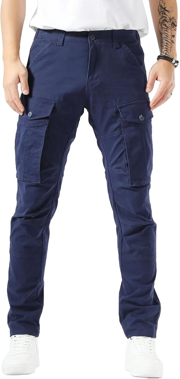Plaid&Plain Men's Cargo Pants Slim Fit with Articulated Knees