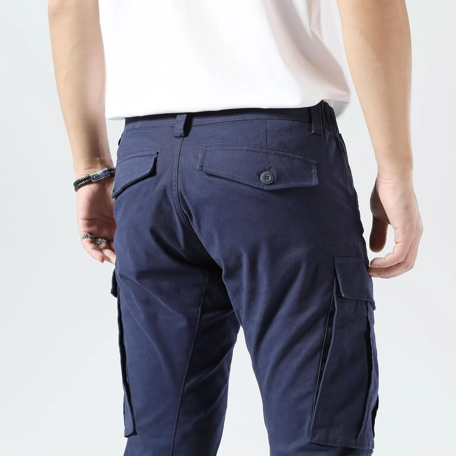 Plaid&Plain Men's Cargo Pants Slim Fit with Articulated Knees