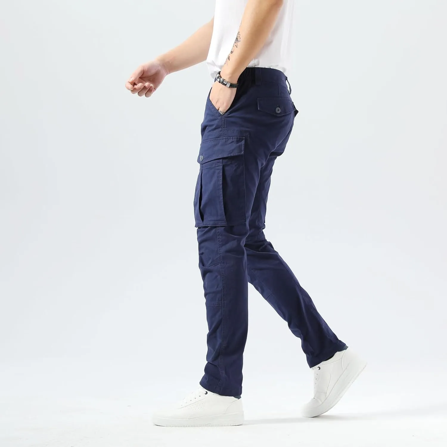 Plaid&Plain Men's Cargo Pants Slim Fit with Articulated Knees