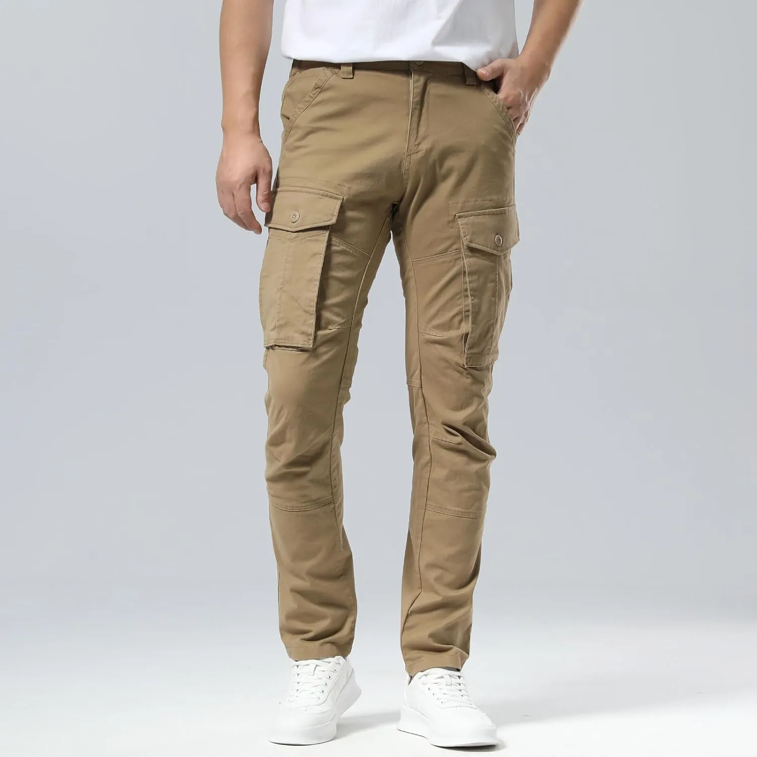 Plaid&Plain Men's Cargo Pants Slim Fit with Articulated Knees