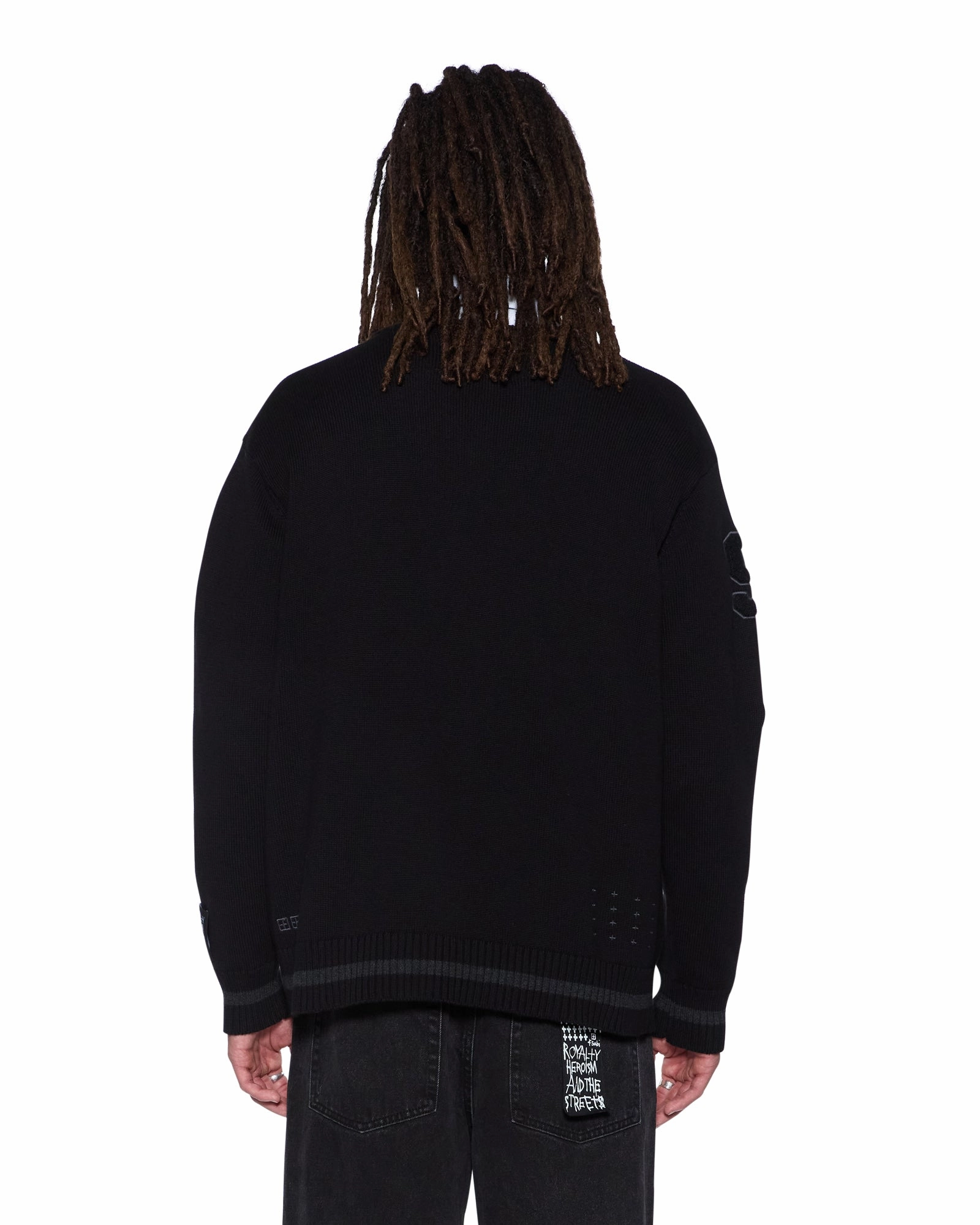 Low Impact Manufacturing Petal Sleeve Architecture PLAYOFF CARDIGAN BLACK