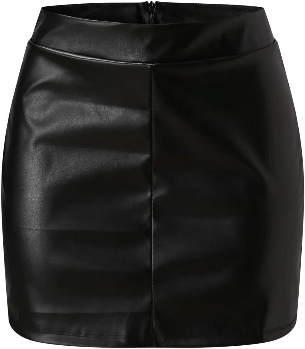 Pleated Tennis Skirts for Women Women's Comfortable Fashion Basic High Waist Faux Leather Bodycon Mini Pencil